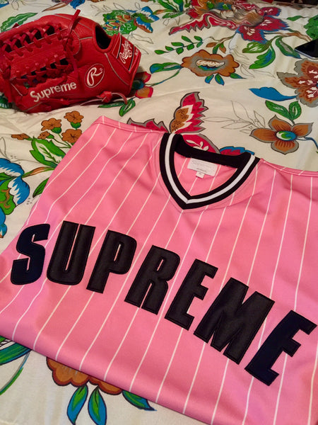 Pink Supreme Pin Stripe Baseball Jersey SS17-The Firehouse