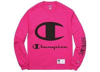 SUPREME X CHAMPION L/S LONG SLEEVE MAGENTA SS17-The Firehouse